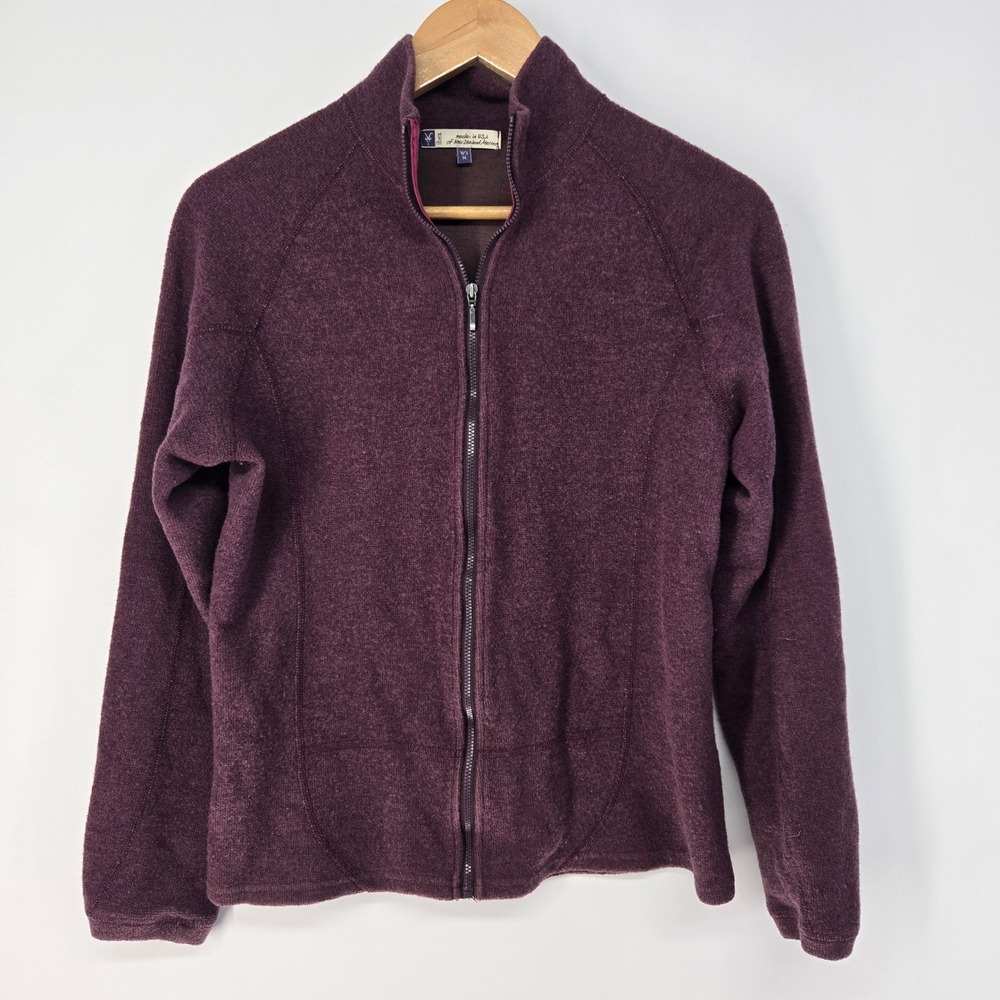 Ibex Full Zip Jacket Womens M Purple Merino Wool Outdoor Hiking Performance